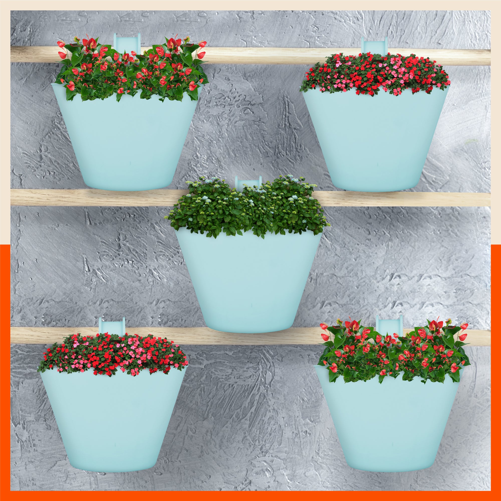 KAI Hanging Oval Planters For Home (Aqua - Set of 5)