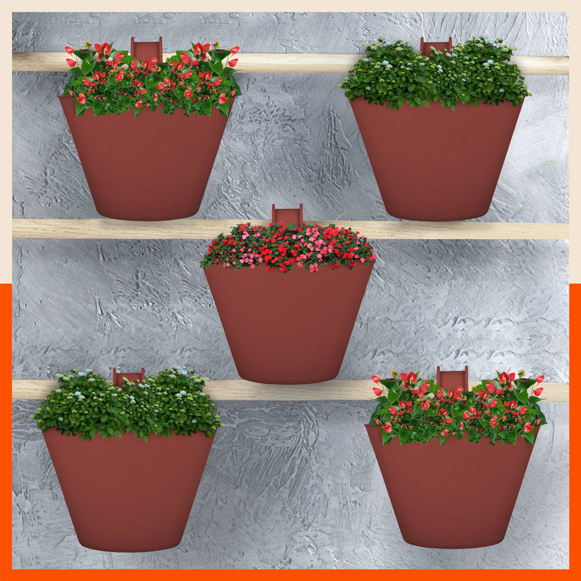 KAI Hanging Oval Planters For Home (Terracota - Set of 5)