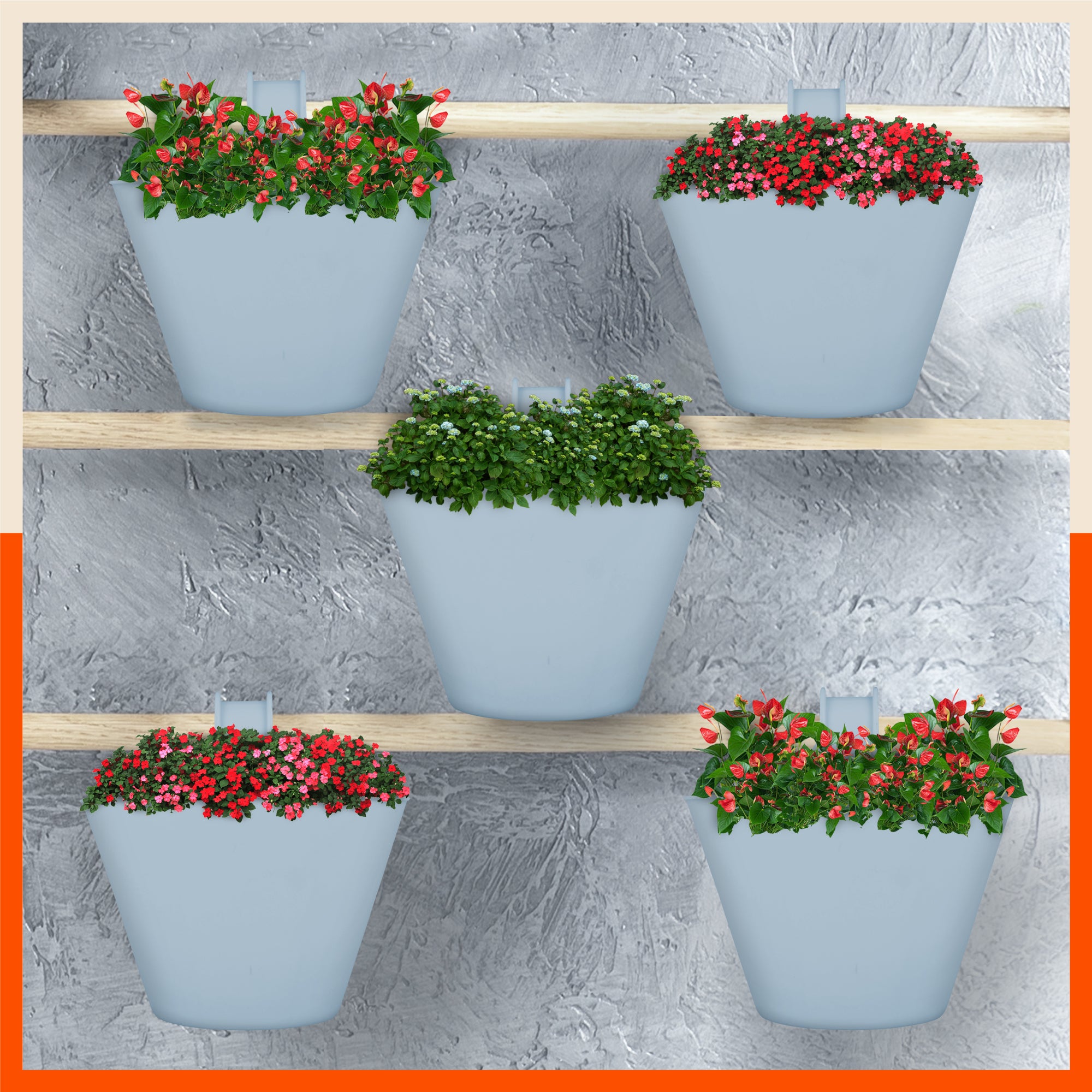 KAI  Hanging Oval Planters For Home (Ash Grey - Set of 5)