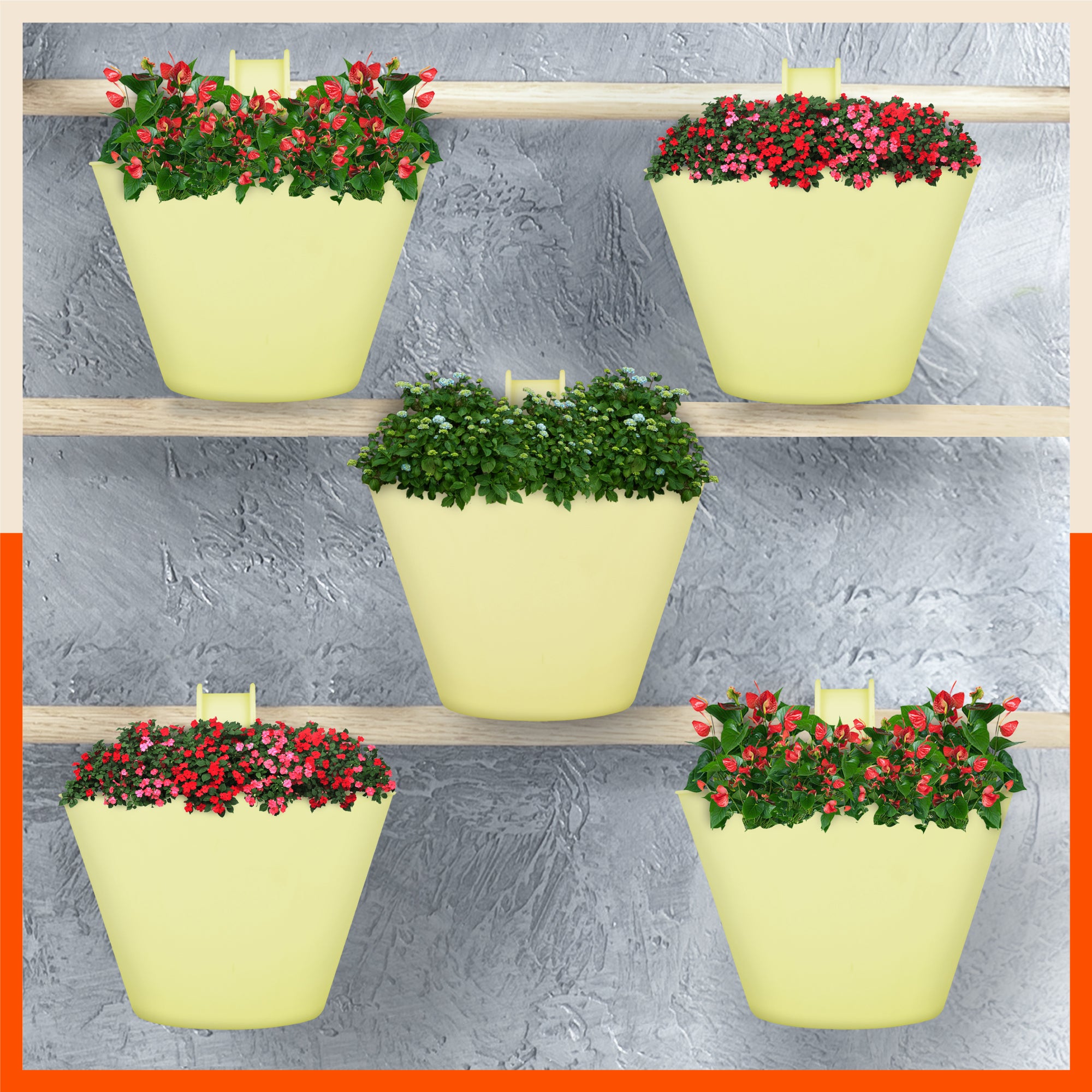 KAI Hanging Oval Planters For Home (Yellow - Set of 5)