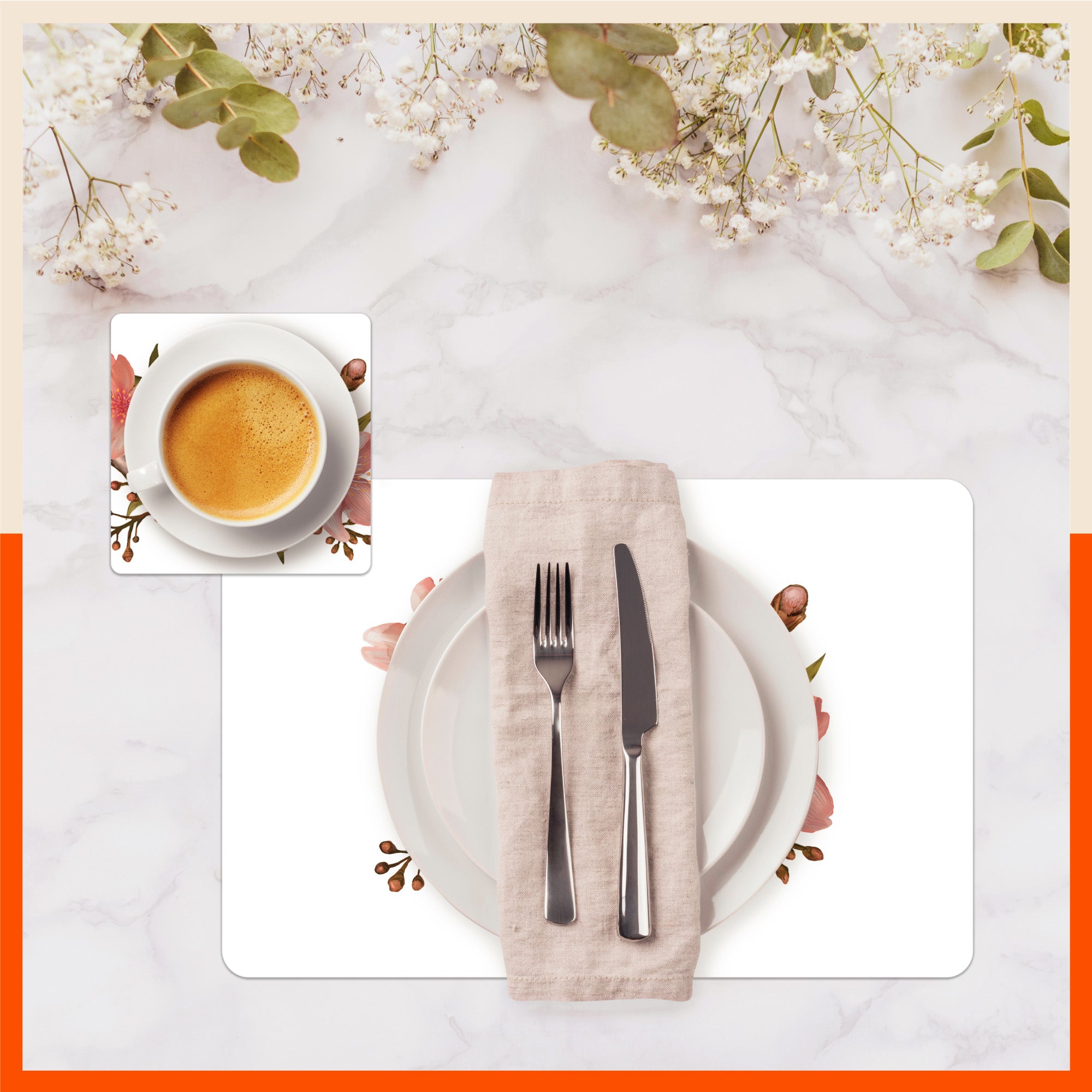 Polypropylene Table Mats & Coasters for Dining Table at Home (BLOOM - Set of 6)