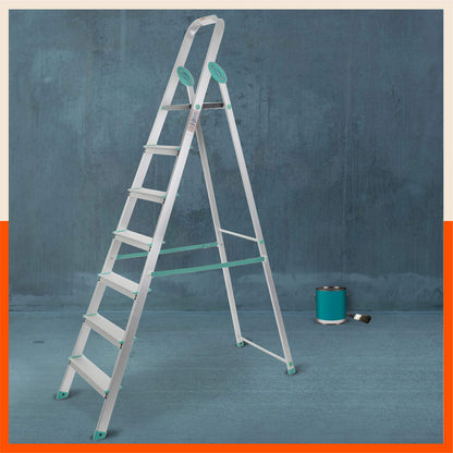 Bathla Advance Carbon - 7 Step Foldable Aluminium Ladder For Home (Teal)