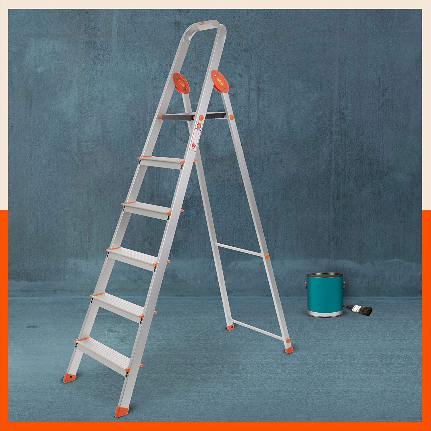 Bathla Advance Carbon - 6 Step Foldable Aluminium Ladder For Home (Orange)