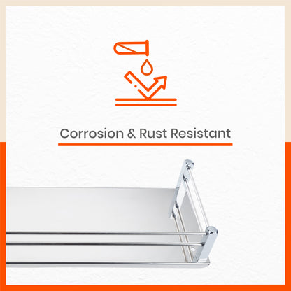 Altair Stainless Steel Bathroom Shelf with Steel Tumbler and Toothbrush Holder Grooves For Home