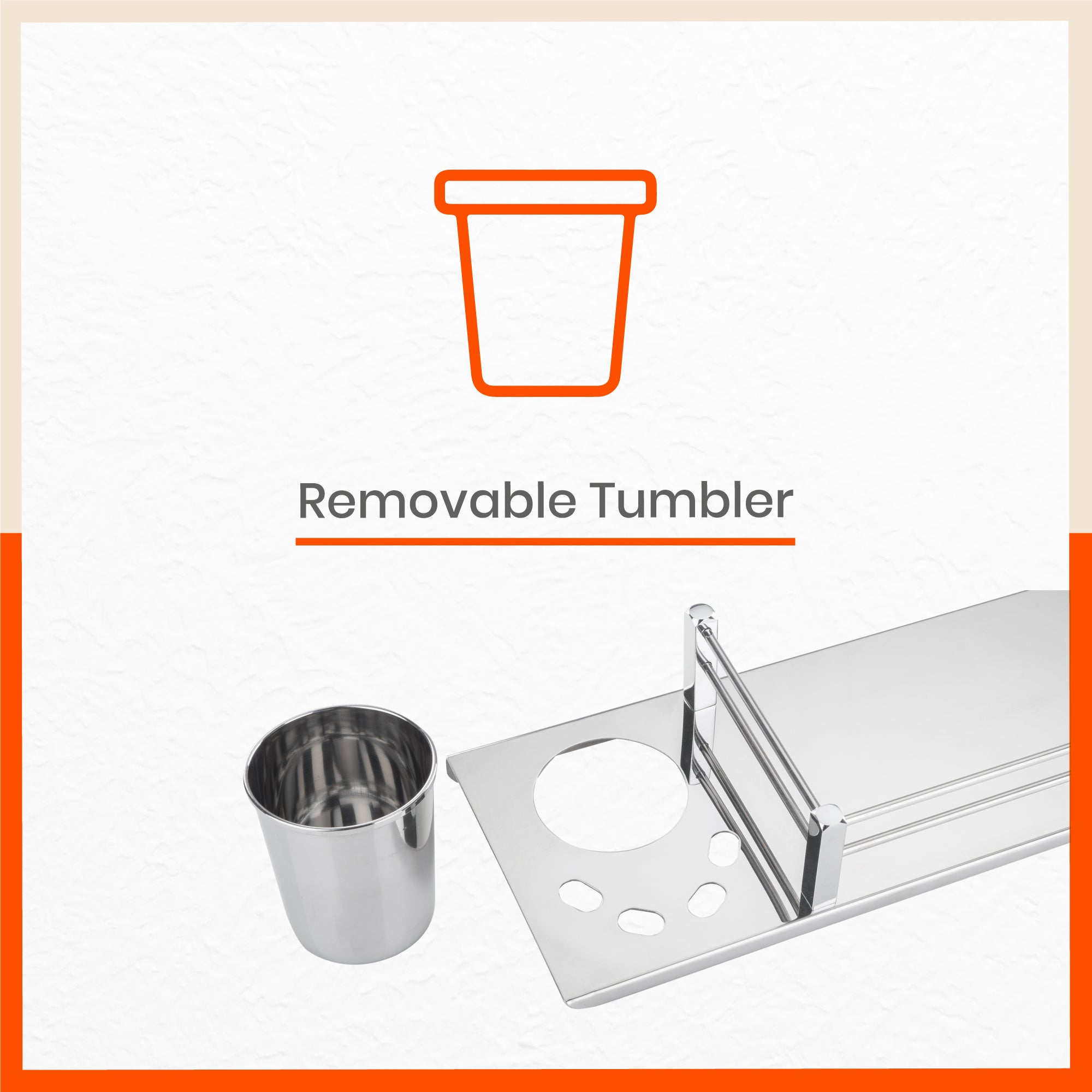 Altair Stainless Steel Bathroom Shelf with Steel Tumbler and Toothbrush Holder Grooves For Home