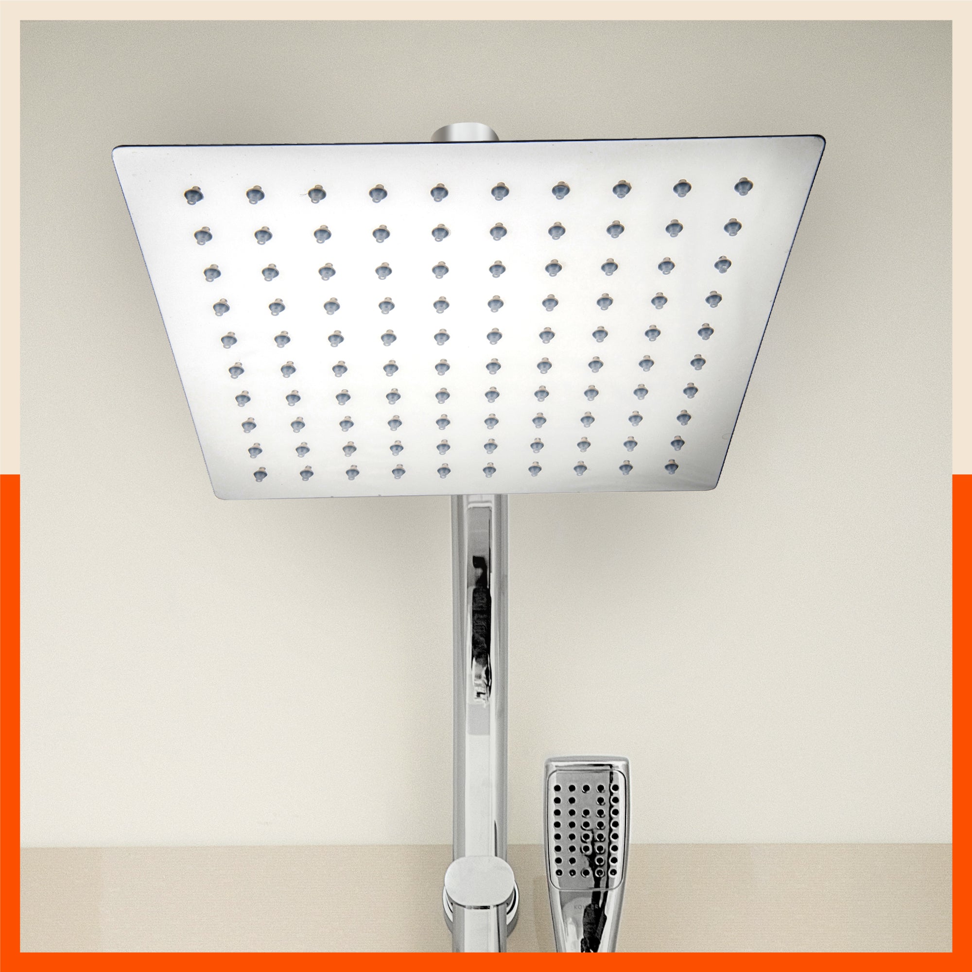 Zoya Ultra-Slim Rectangular Shower Head for Home | Large - 200mm x 200mm
