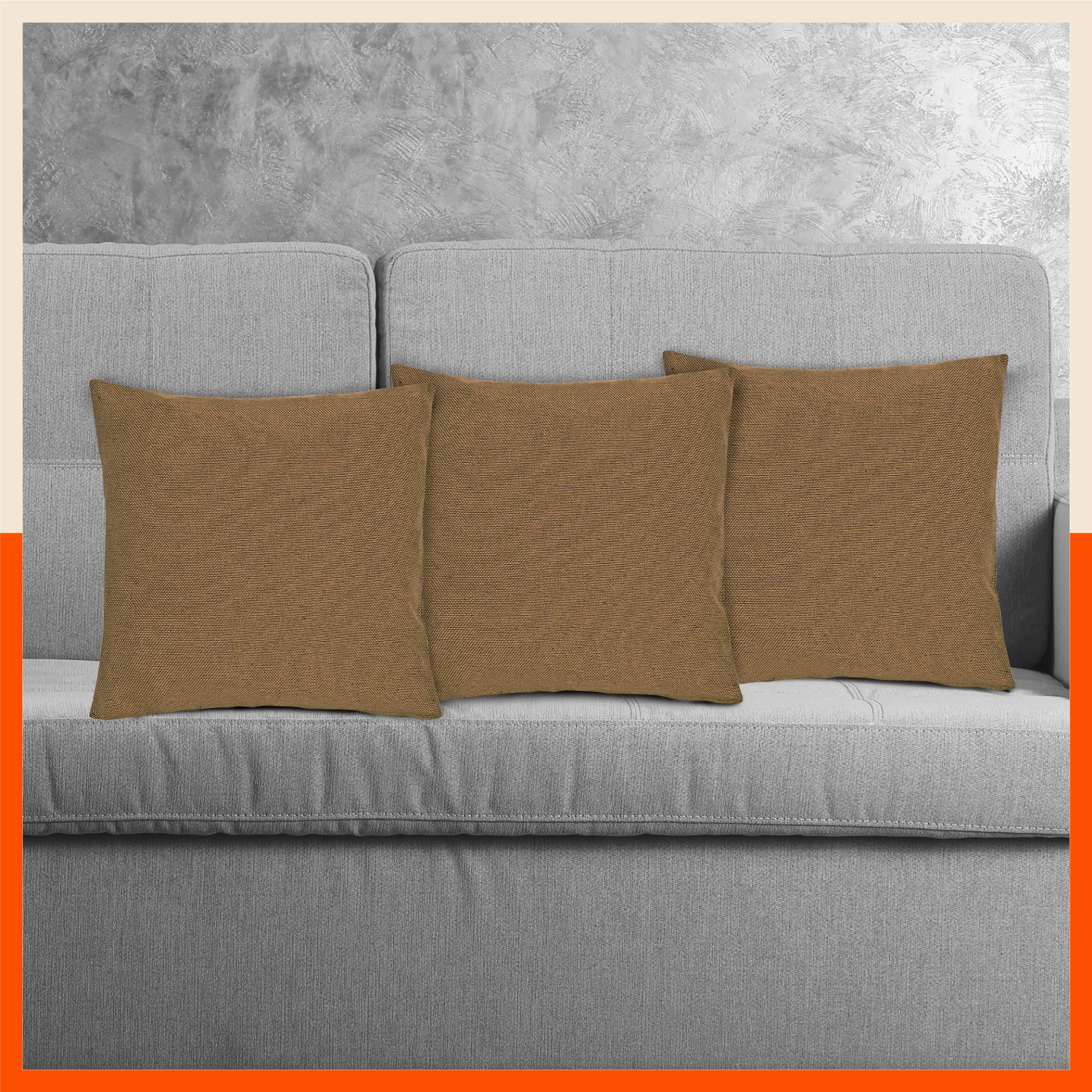AKIRA Jute Cushion Covers For Home | Beige (Set of 3 - 16 x 16 Inches)