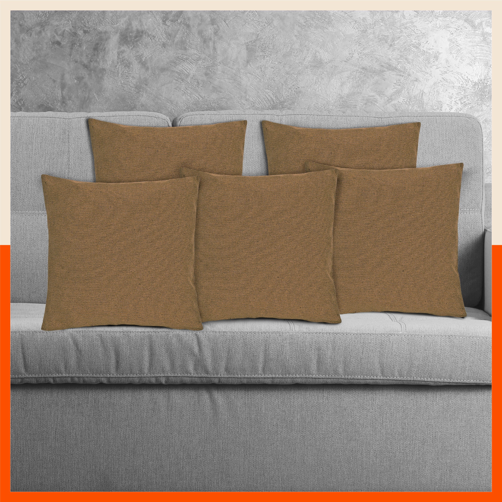 AKIRA Jute Cushion Covers For Home | Beige (Set of 5 - 16 x 16 Inches)