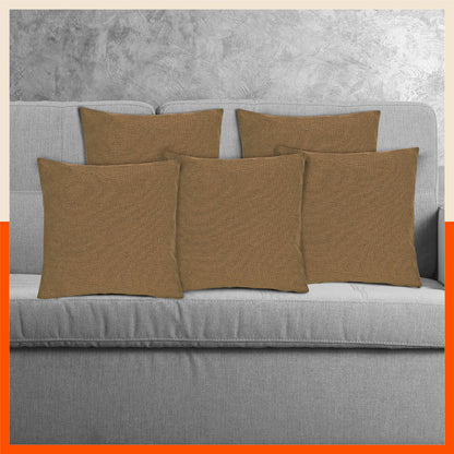 AKIRA Jute Cushion Covers For Home | Beige (Set of 5 - 16 x 16 Inches)