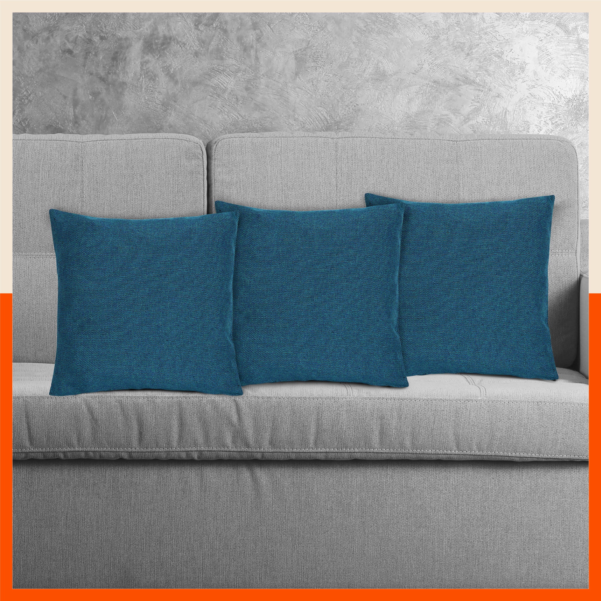 AKIRA Jute Cushion Covers For Home | Blue (Set of 3 - 16 x 16 Inches)