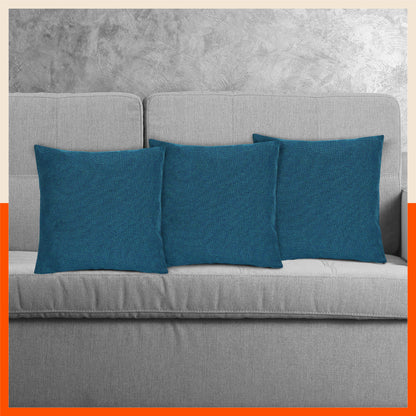 AKIRA Jute Cushion Covers For Home | Blue (Set of 3 - 16 x 16 Inches)