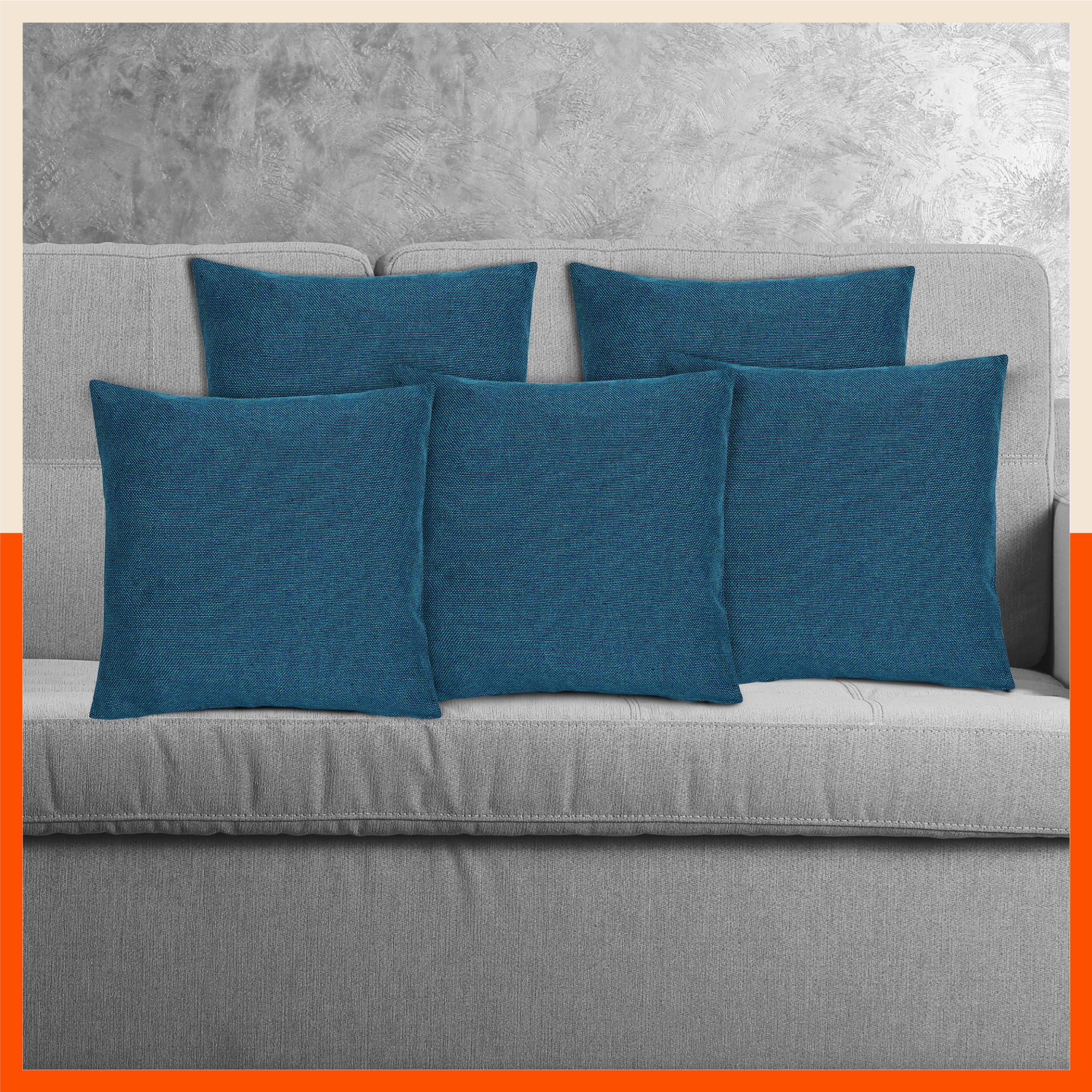 AKIRA Jute Cushion Covers For Home | Blue (Set of 5 - 16 x 16 Inches)