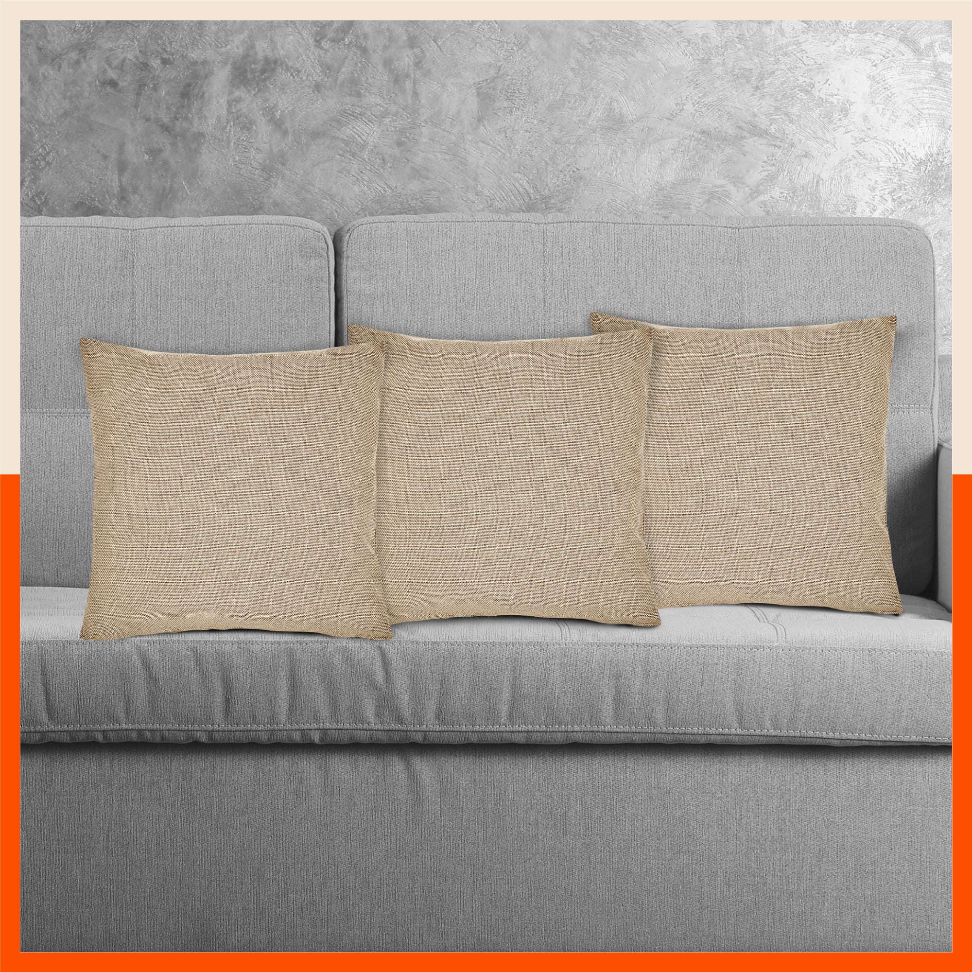 AKIRA Jute Cushion Covers For Home | Cream (Set of 3 - 16 x 16 Inches)
