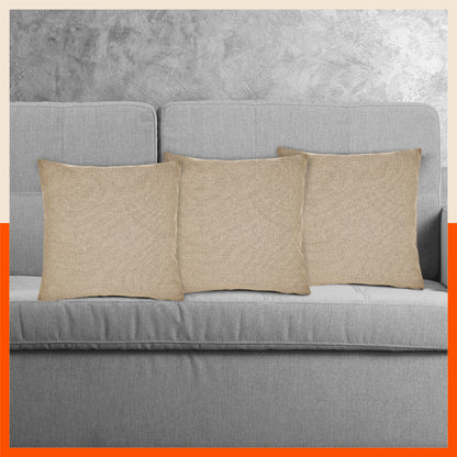 AKIRA Jute Cushion Covers For Home | Cream (Set of 3 - 16 x 16 Inches)