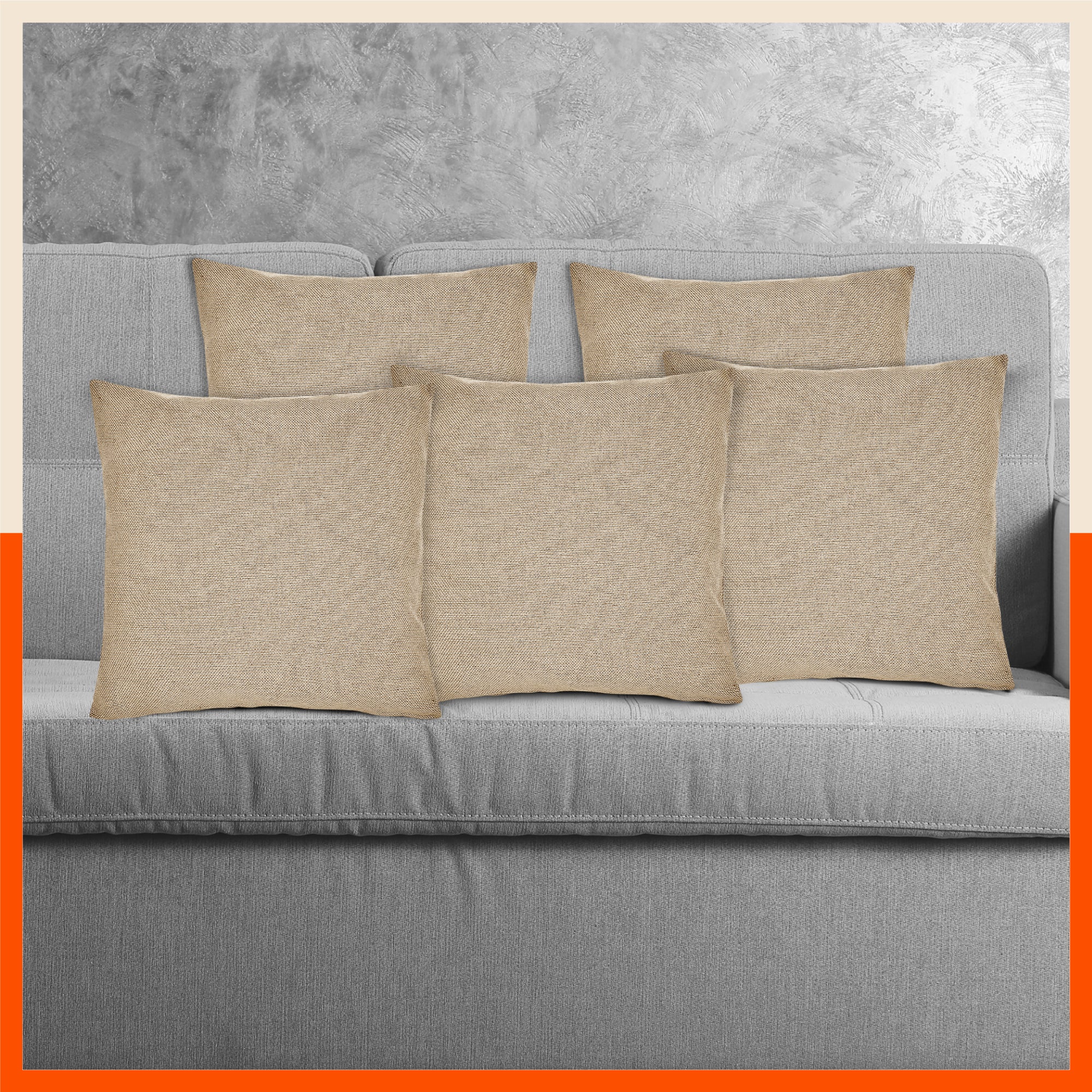 AKIRA Jute Cushion Covers For Home | Cream (Set of 5 - 16 x 16 Inches)