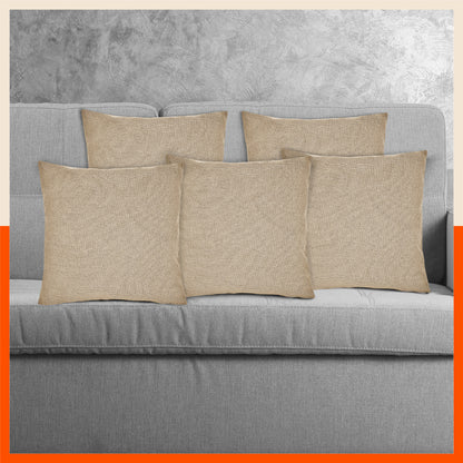 AKIRA Jute Cushion Covers For Home | Cream (Set of 5 - 16 x 16 Inches)