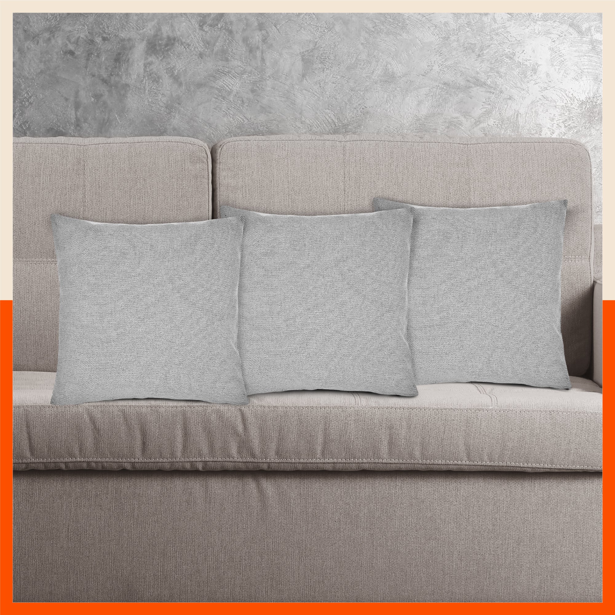 AKIRA Jute Cushion Covers For Home | Grey (Set of 3 - 16 x 16 Inches)