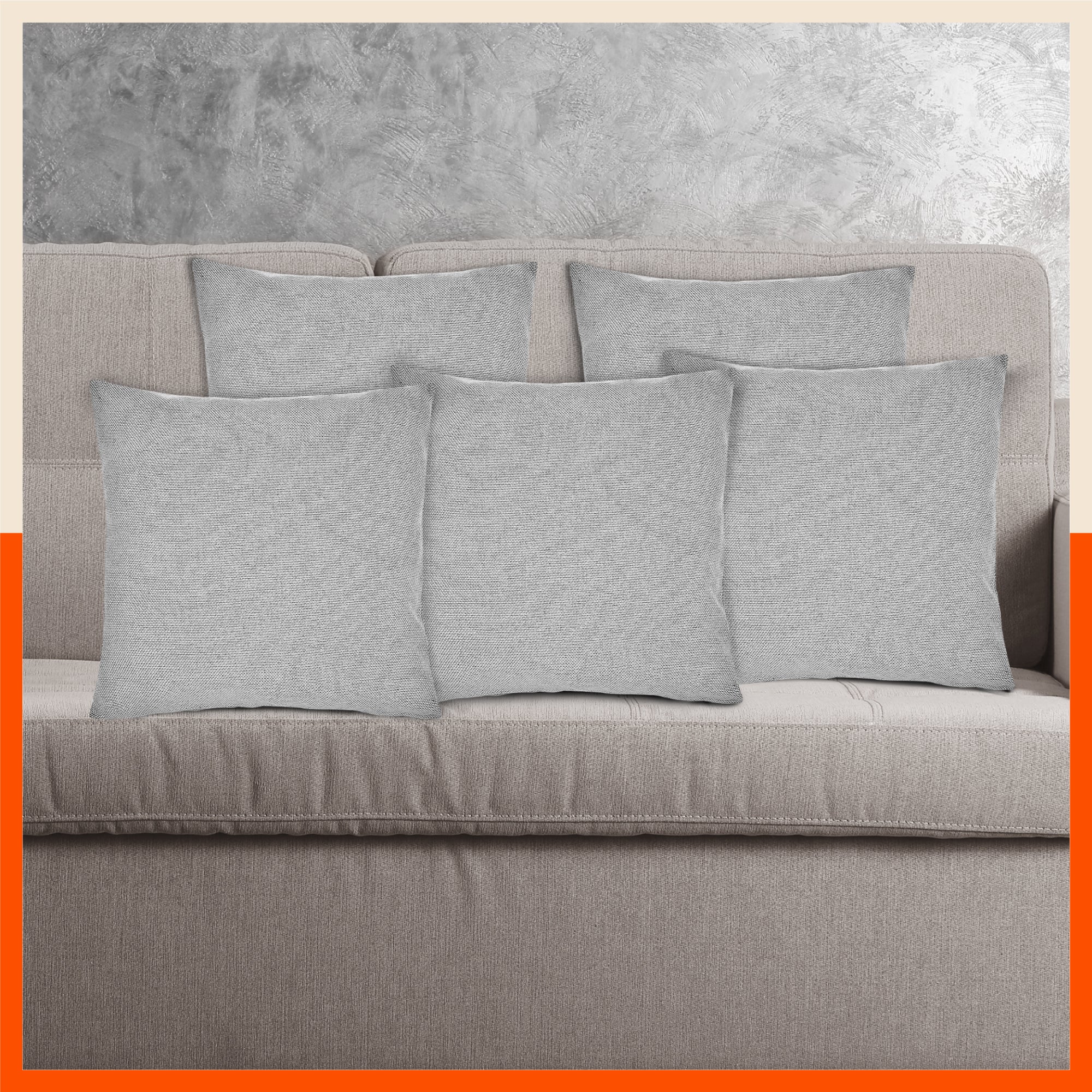 AKIRA Jute Cushion Covers For Home | Grey (Set of 5 - 16 x 16 Inches)