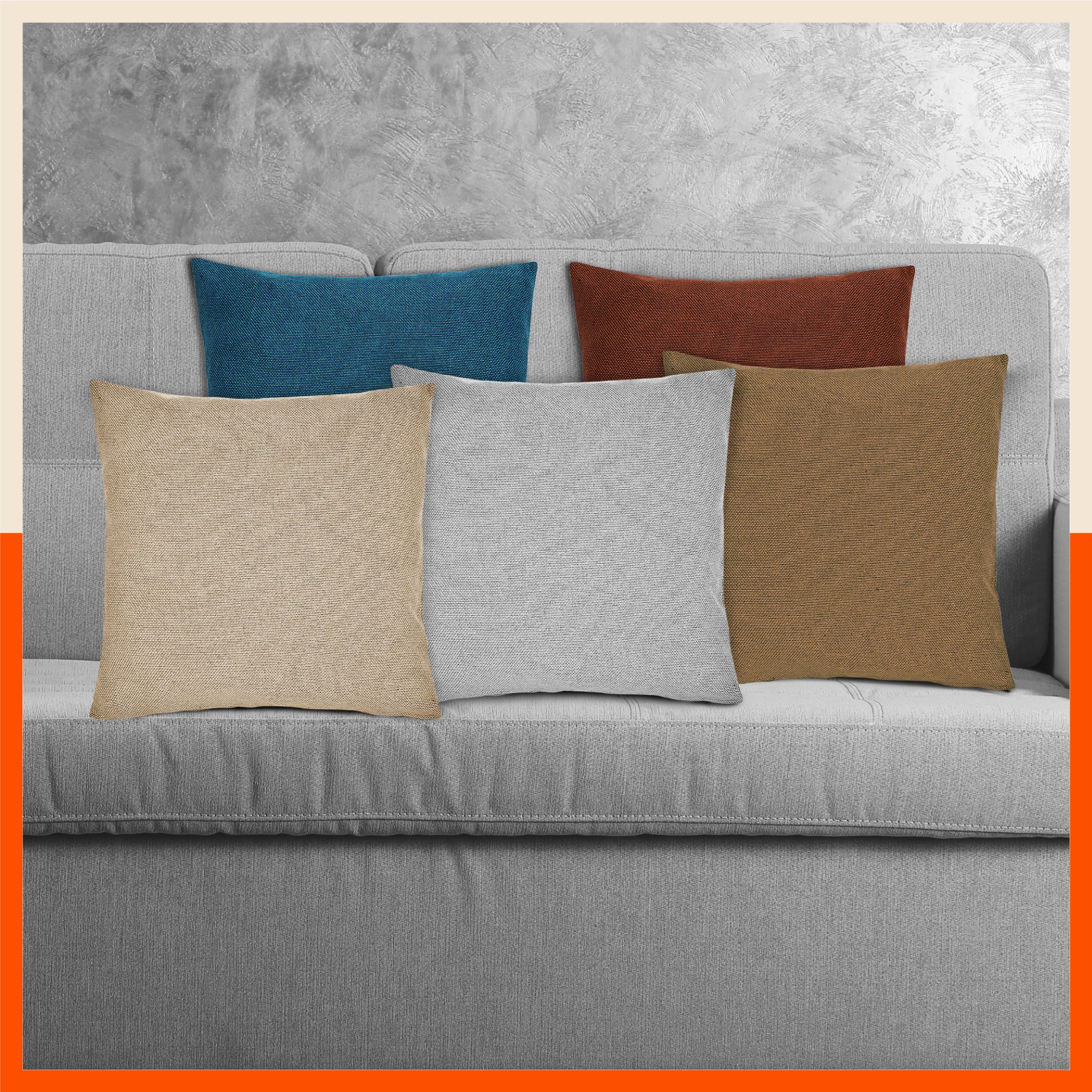 AKIRA Jute Cushion Covers For Home | Multicolour (Set of 5 - 16 x 16 Inches)