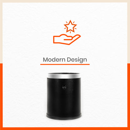 Bathla Eleganza Dustbin For Home - Black Leather (8 L)