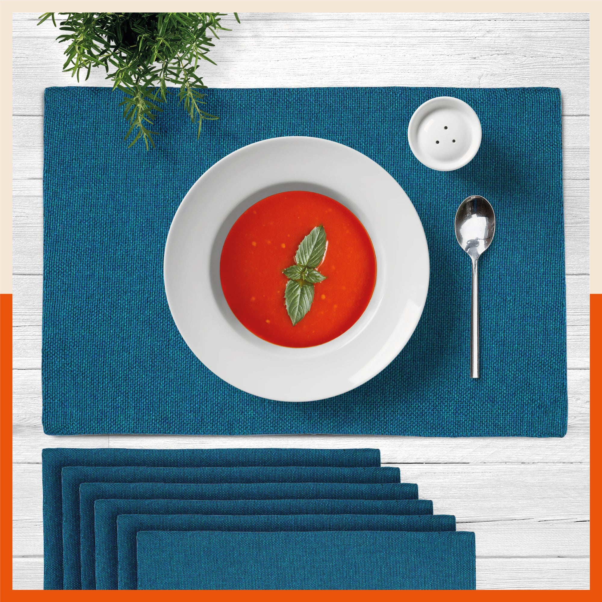 Vera Premium Jute Table Mats / Placemats for Home Dining Table | Reversible | (Blue - Set of 6 - 45cm x 30cm)