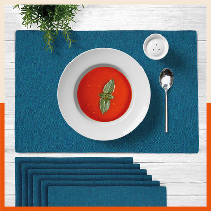 Vera Premium Jute Table Mats / Placemats for Home Dining Table | Reversible | (Blue - Set of 6 - 45cm x 30cm)