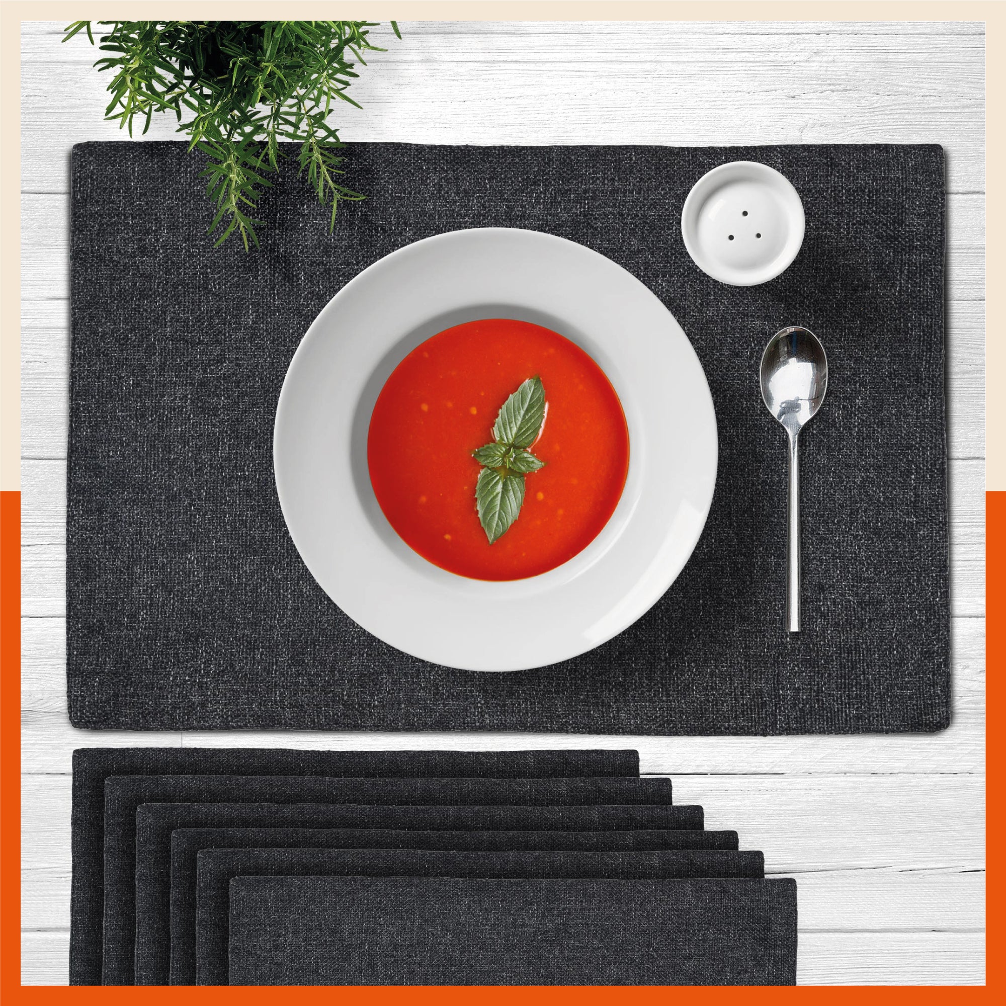 Vera Premium Jute Table Mats / Placemats for Home Dining Table | (Charcoal - Set of 6 - 45cm x 30cm)