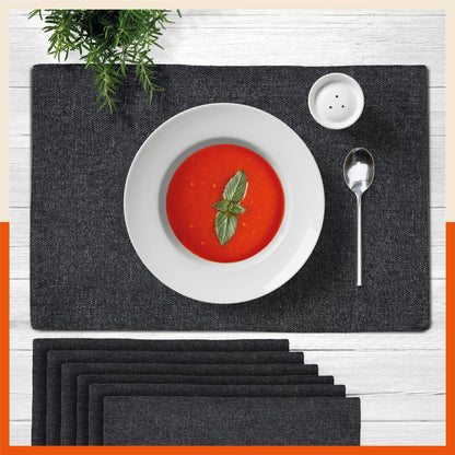Vera Premium Jute Table Mats / Placemats for Home Dining Table | (Charcoal - Set of 6 - 45cm x 30cm)