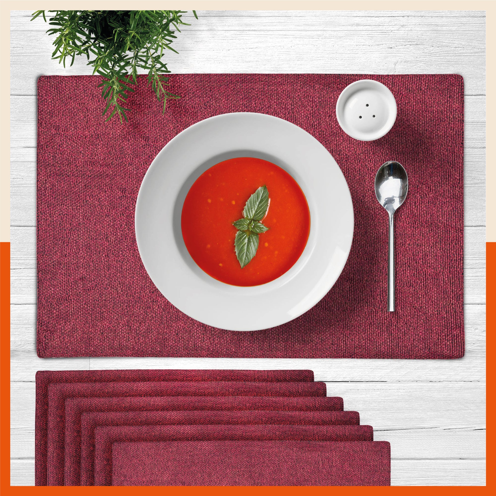 Vera Premium Jute Table Mats / Placemats for Home Dining Table | Reversible | (Red - Set of 6 - 45cm x 30cm)
