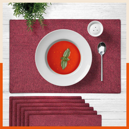 Vera Premium Jute Table Mats / Placemats for Home Dining Table | Reversible | (Red - Set of 6 - 45cm x 30cm)
