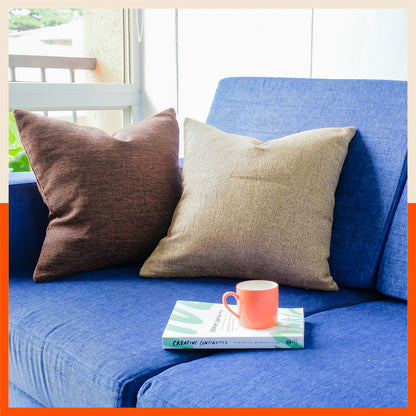 AKIRA Jute Cushion Covers For Home | Blue (Set of 3 - 16 x 16 Inches)