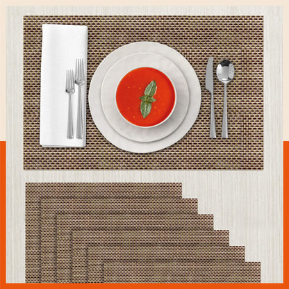 Woven PVC Table Mats / Placemats for Dining Table at Home (Owen - Set of 6)