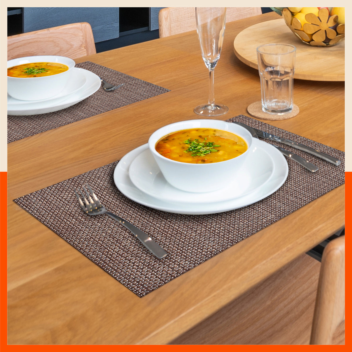 Complete Table Mat Woven PVC Table Mats / Placemats for Dining Table at Home (Cade - Set ...