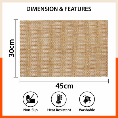 Woven PVC Table Mats / Placemats for Dining Table at Home (Ergo - Set of 6)