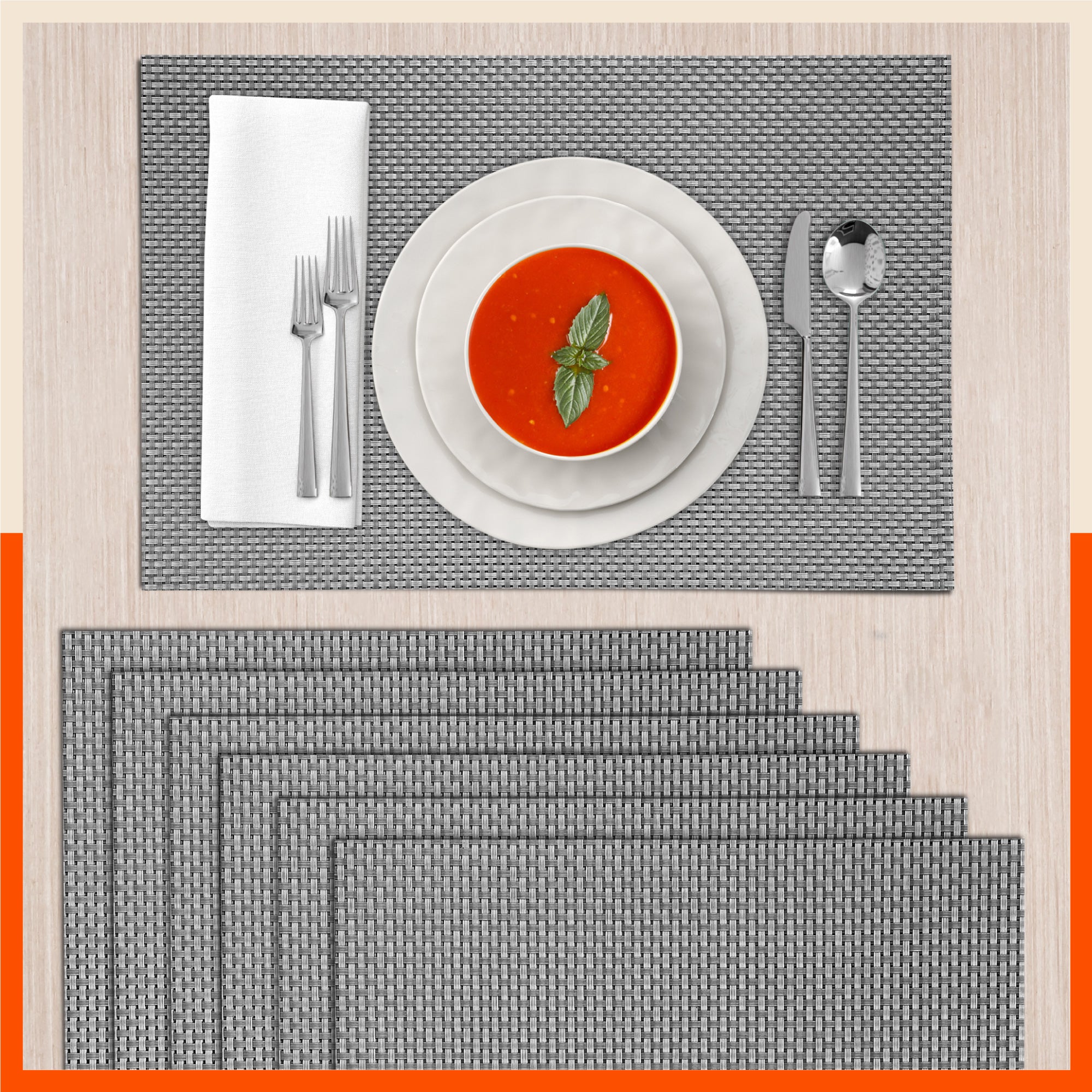 Woven PVC Table mats / Placemats for Dining Table at Home (Arlo - Set of 6)