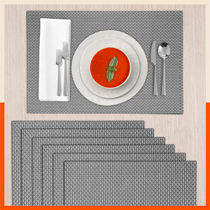 Woven PVC Table mats / Placemats for Dining Table at Home (Arlo - Set of 6)