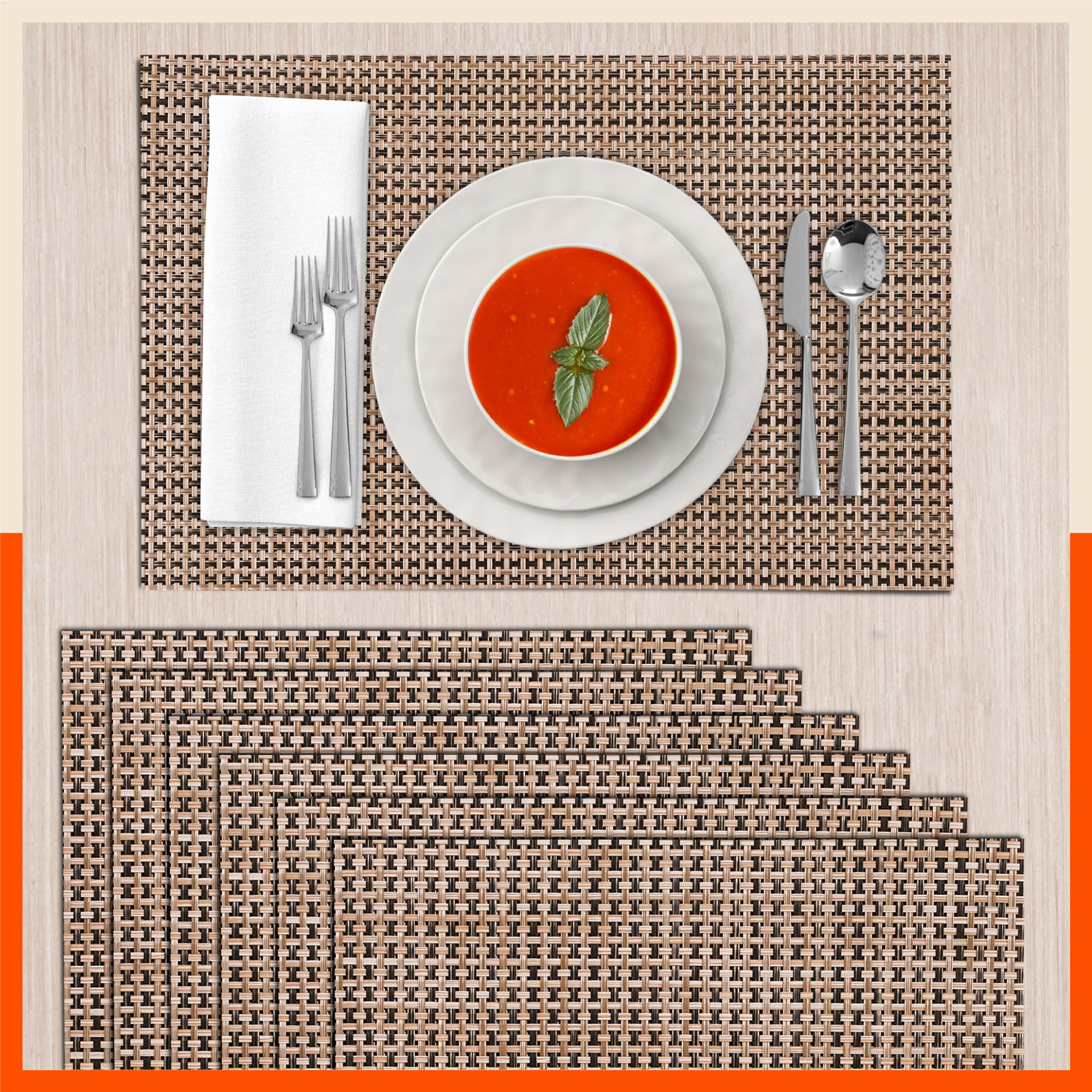 Woven PVC Table mats / Placemats for Dining Table at Home (Emil - Set of 6)