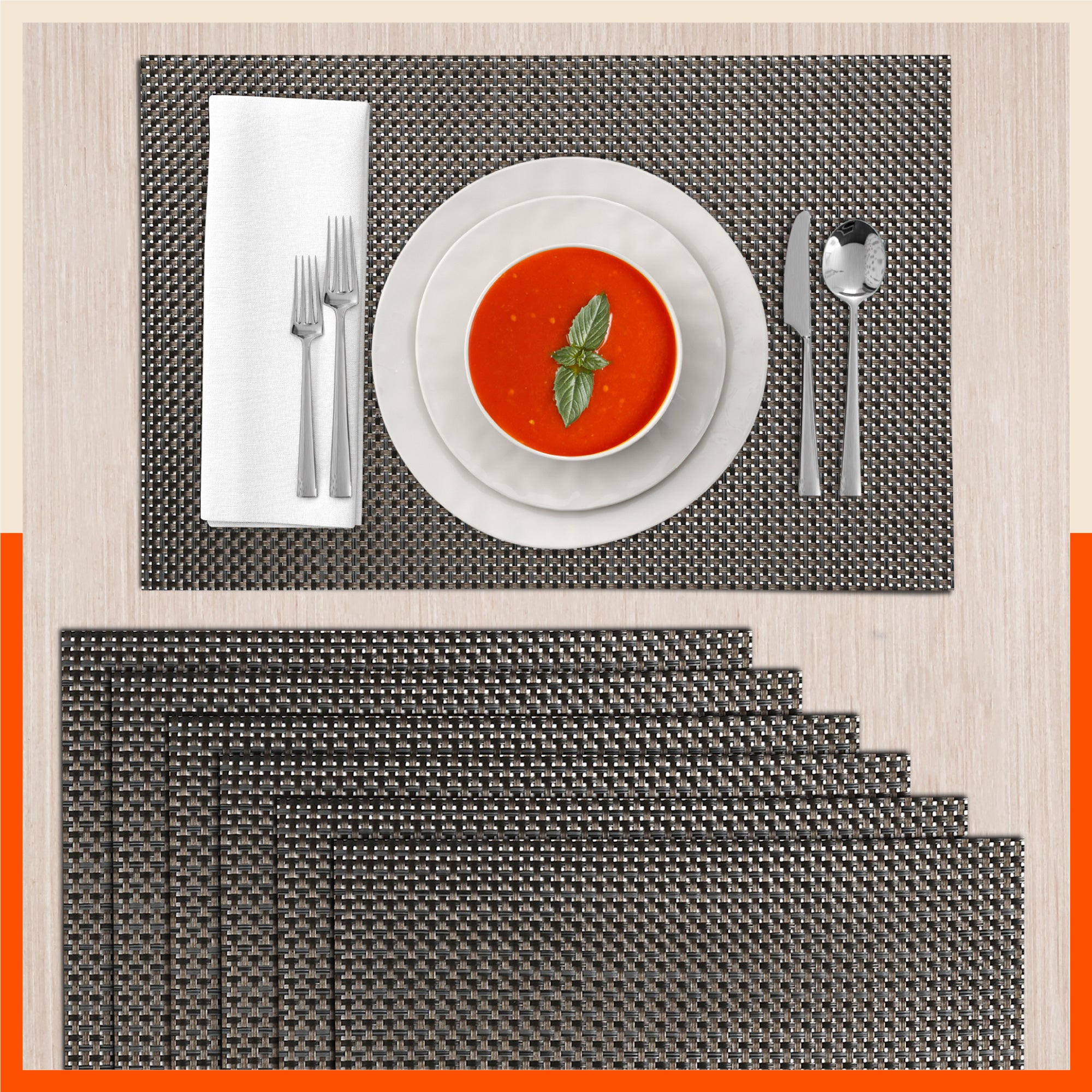Woven PVC Table Mats / Placemats for Dining Table at Home (Ezra -Set of 6)