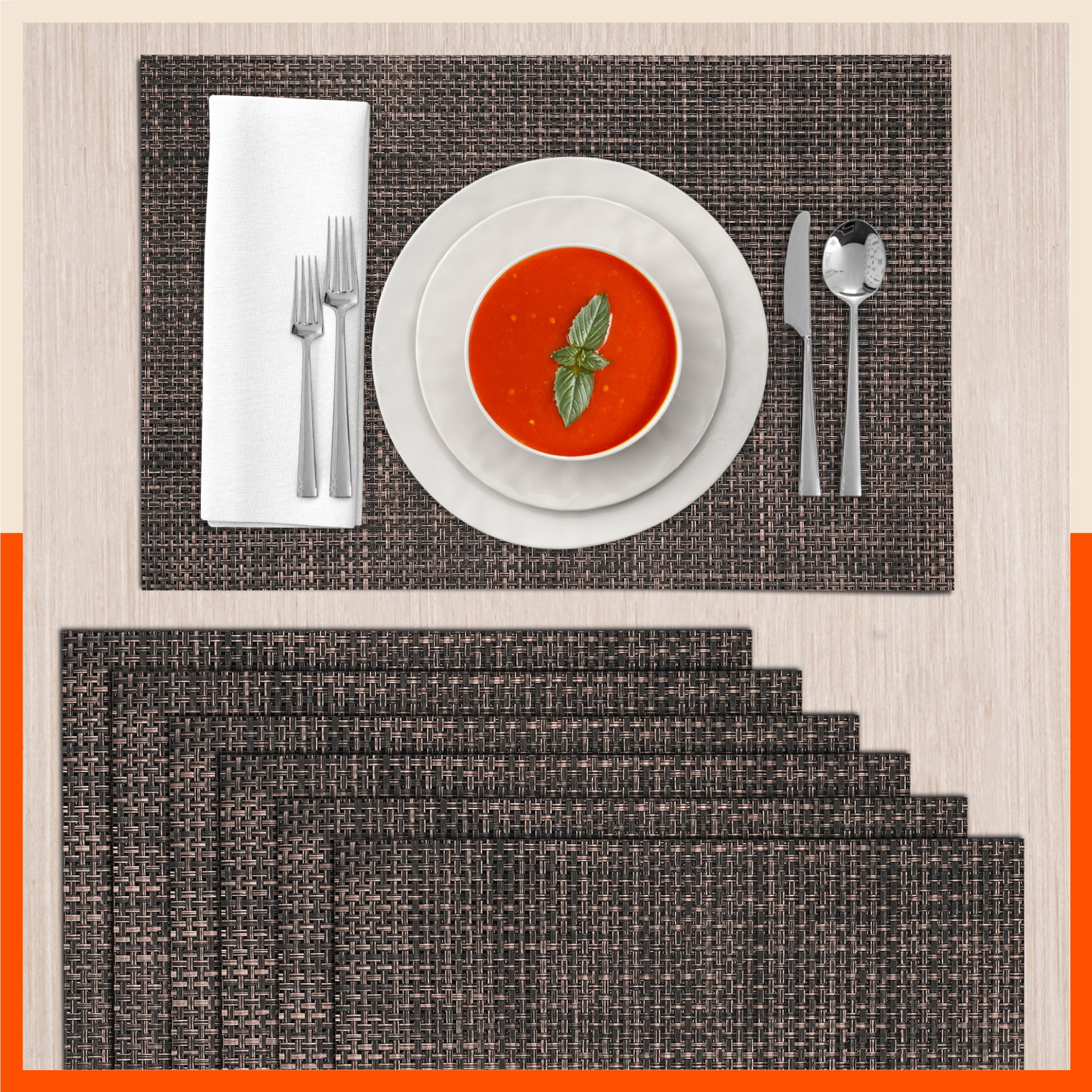 Woven PVC Table Mats / Placemats for Dining Table at Home (Sera - Set of 6)