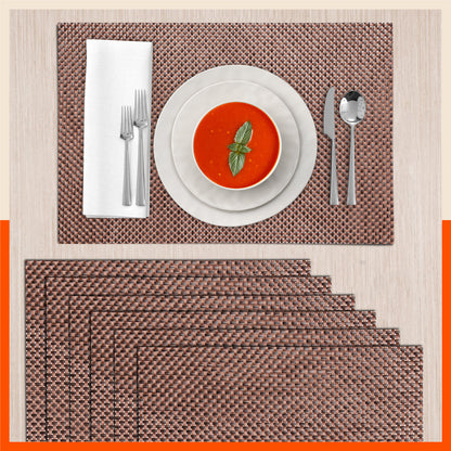 Woven PVC Table Mats / Placemats for Dining Table at Home (Soho -Set of 6)