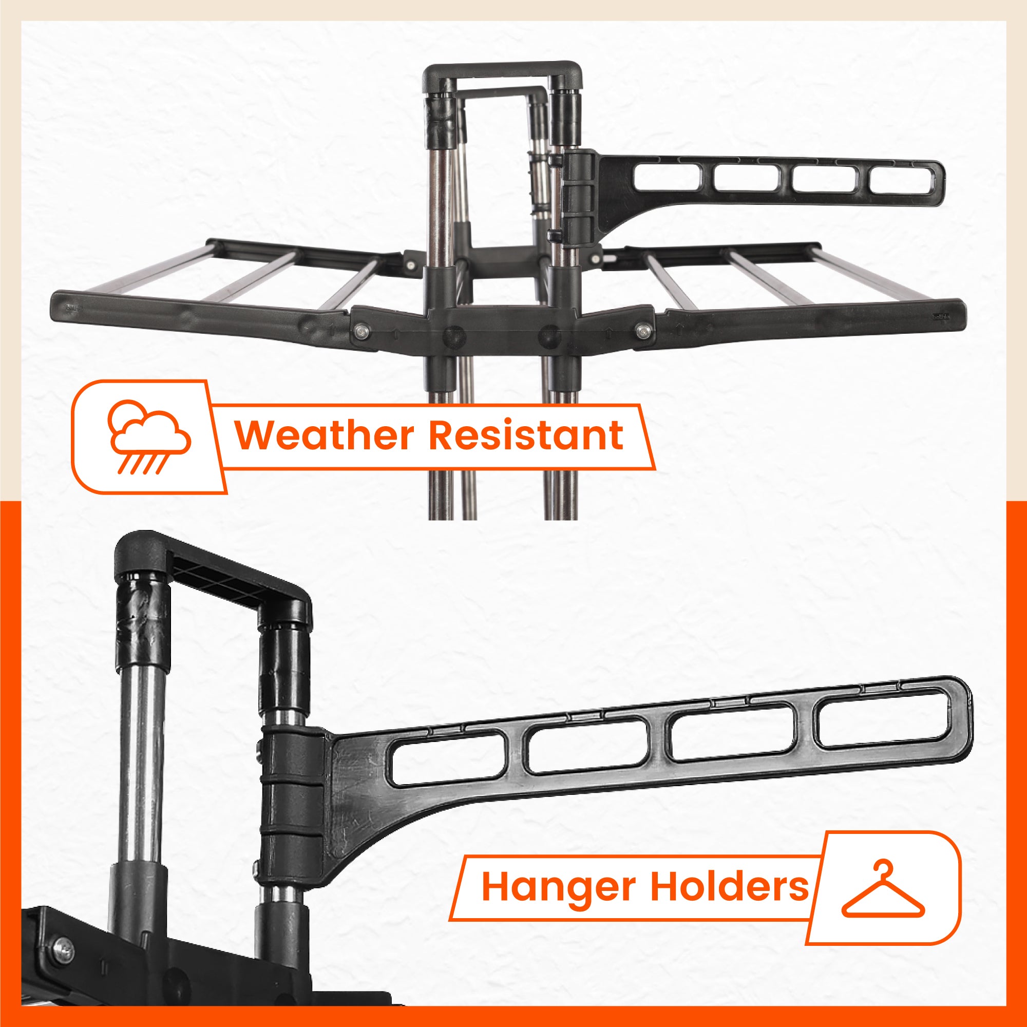 Bathla Mobidry Terra 2 Level Stainless Steel Modular Cloth Drying Stand For Home (Black - Medium)