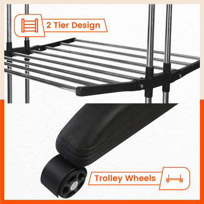Bathla Mobidry Terra 2 Level Stainless Steel Modular Cloth Drying Stand For Home (Black - Medium)