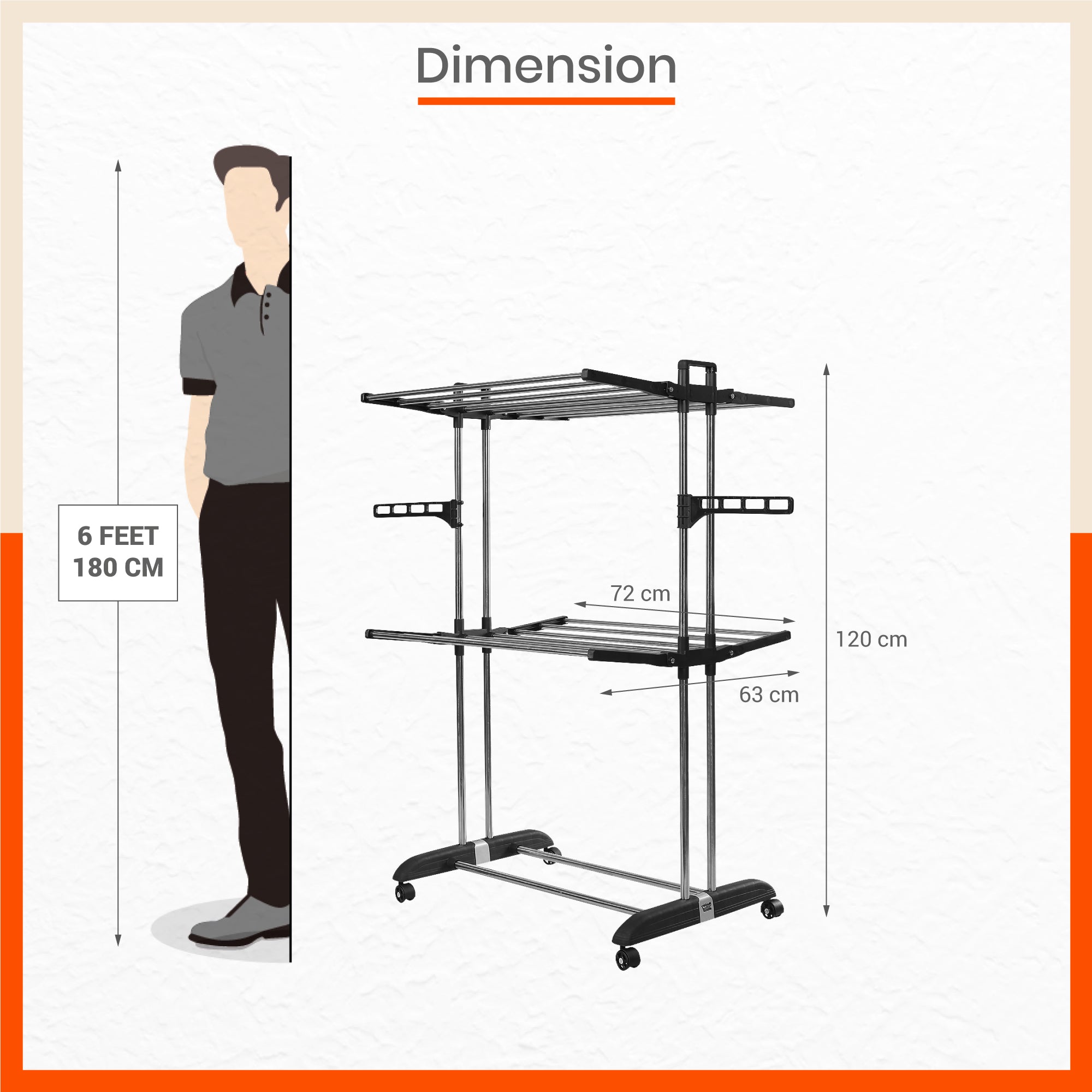 Bathla Mobidry Terra 2 Level Stainless Steel Modular Cloth Drying Stand For Home (Black - Medium)