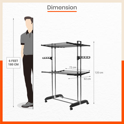 Bathla Mobidry Terra 2 Level Stainless Steel Modular Cloth Drying Stand For Home (Black - Medium)