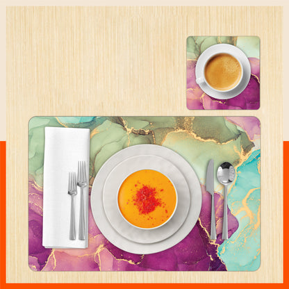Polypropylene Table Mats & Coasters for Dining Table at Home (Hibiscus - Set of 6)