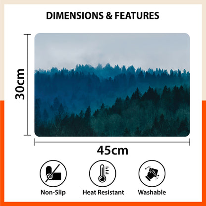 Polypropylene Table Mats & Coasters for Dining Table at Home (Misty Forest - Set of 6)
