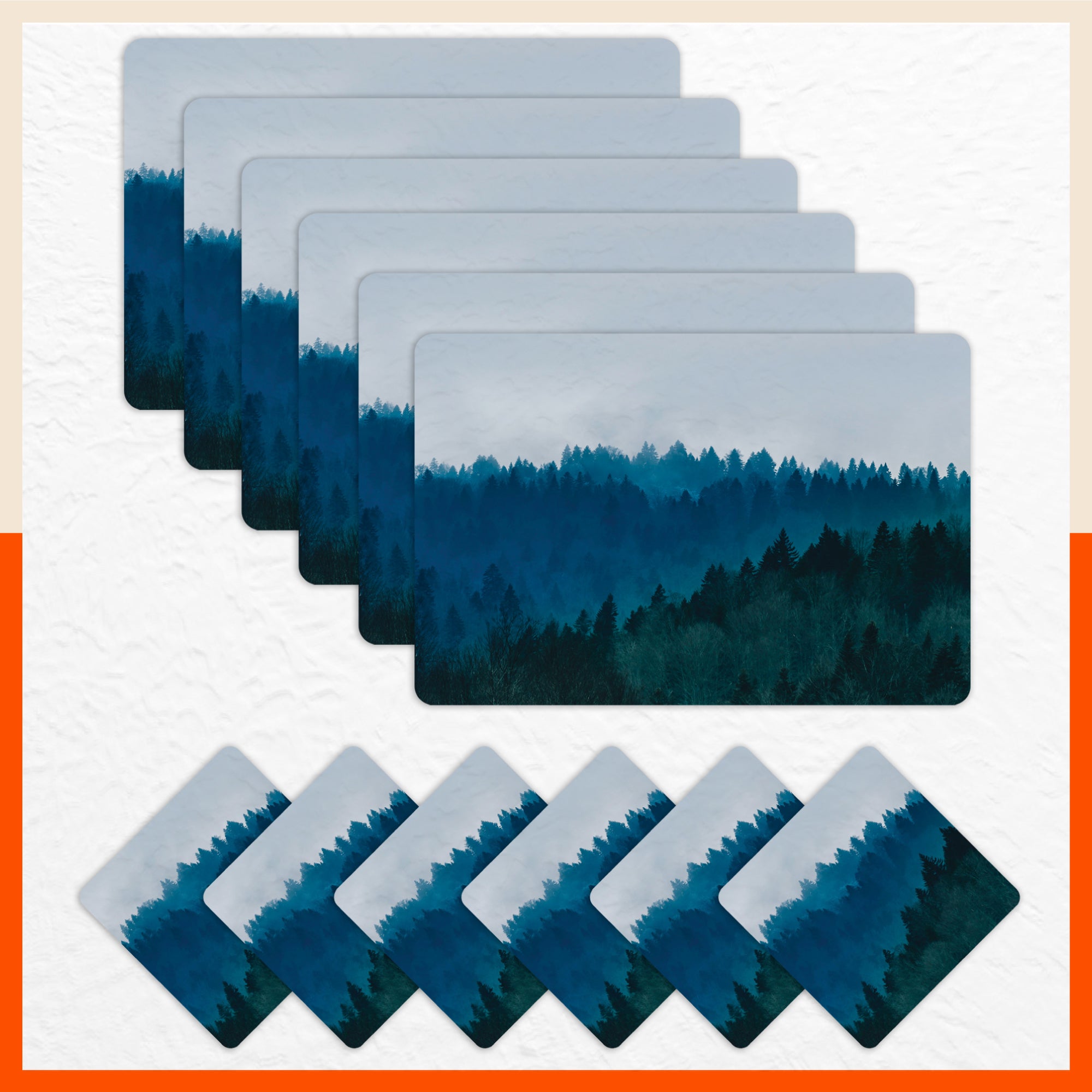 Polypropylene Table Mats & Coasters for Dining Table at Home (Misty Forest - Set of 6)