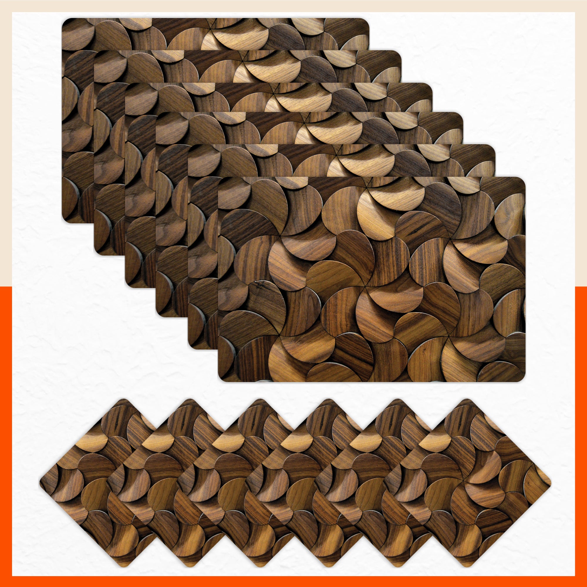 Polypropylene Table Mats & Coasters for Dining Table at Home (Holz - Set of 6)