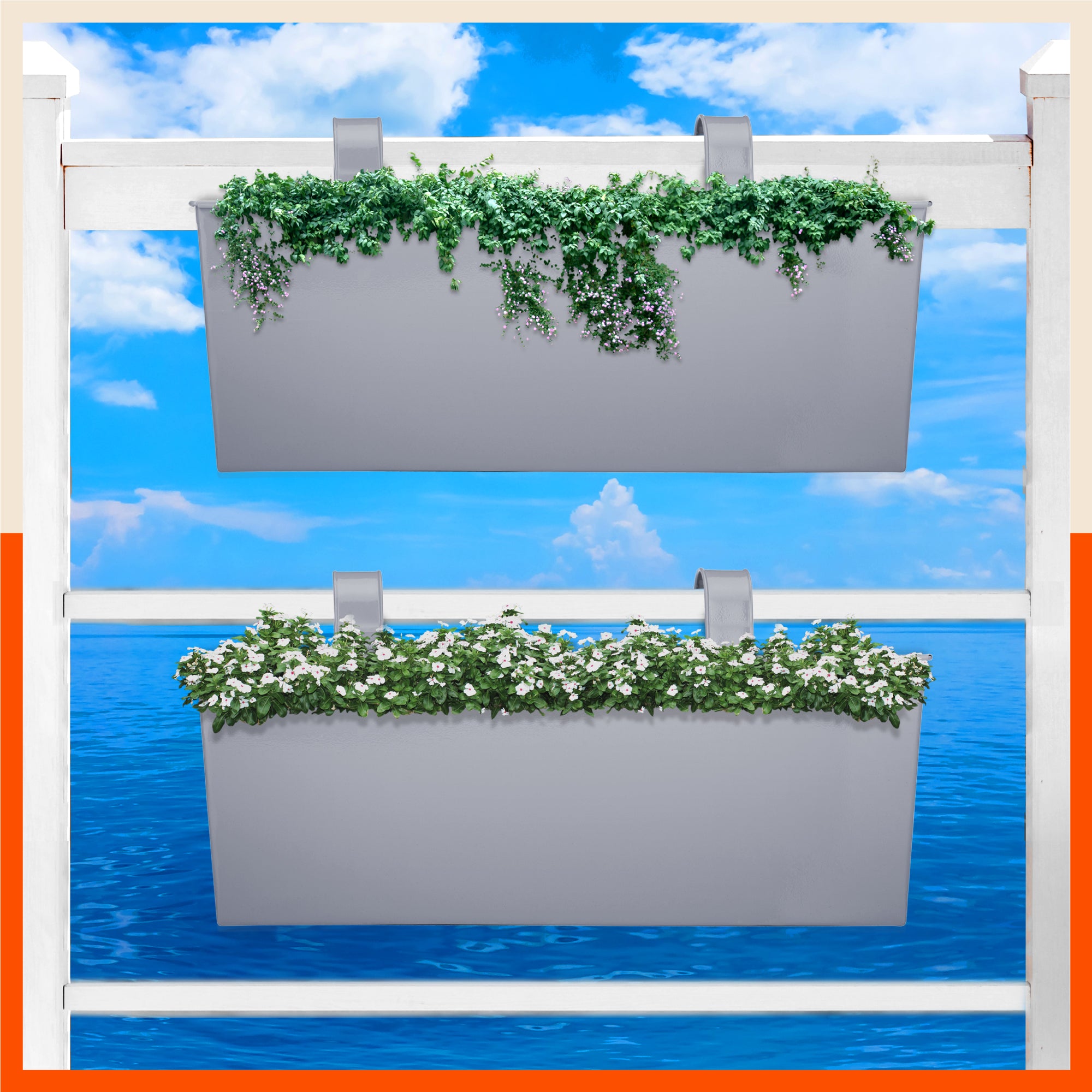 LEA Hanging Metal Pot Holders / Planters for Home / Balcony / Garden | Ash - Set of 2