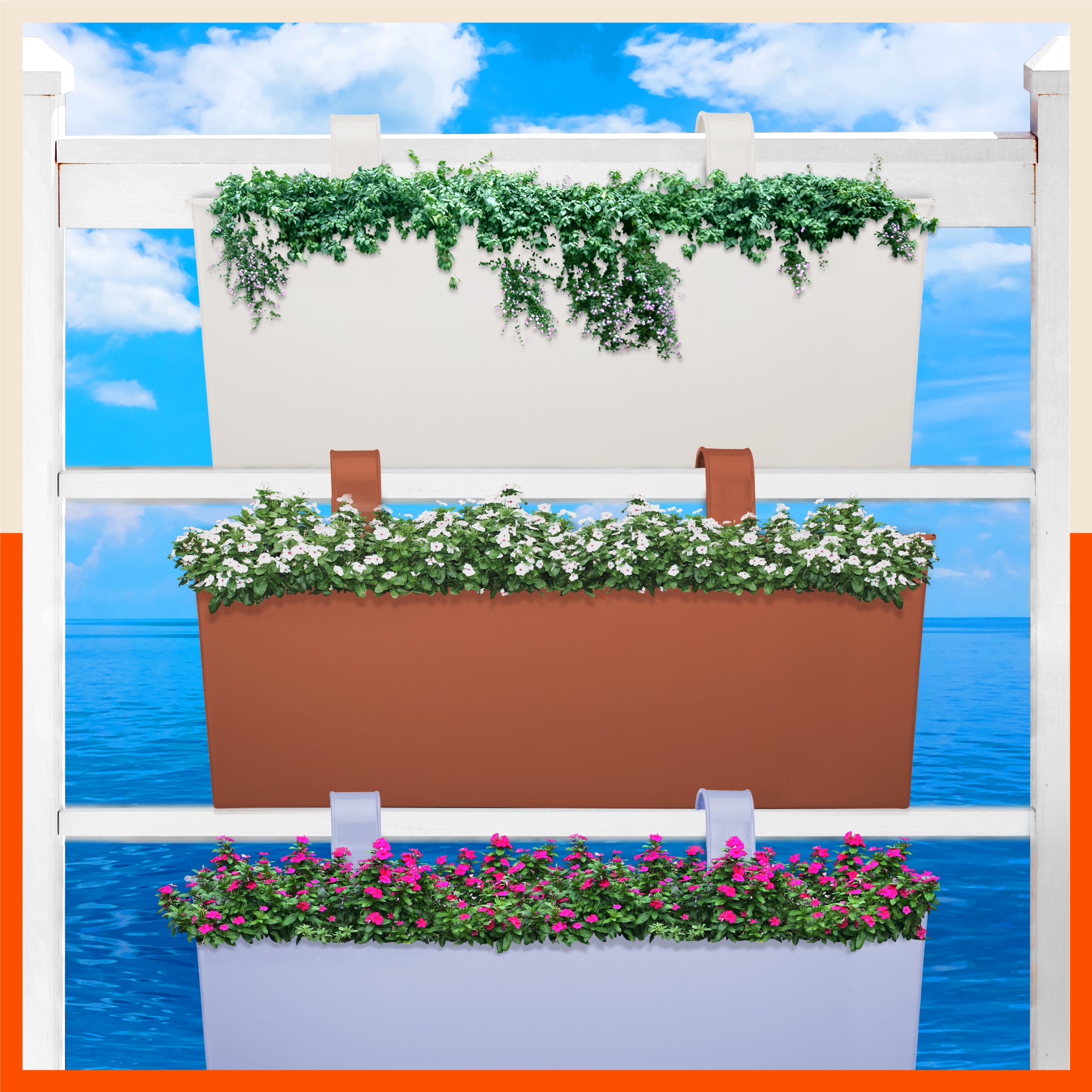 LEA Hanging Metal Pot Holders / Planters for Home / Balcony / Garden | Earth & Sky - Set of 3